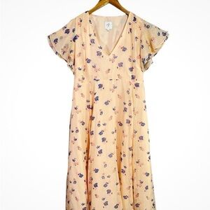 The Nines by HATCH Floral Midi Dress in Peach and Blue! Excellent condition!